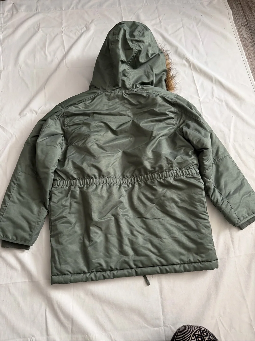 The Children's Place Olive Green Sherpa-Lined Winter Coat with Faux Fur Hood